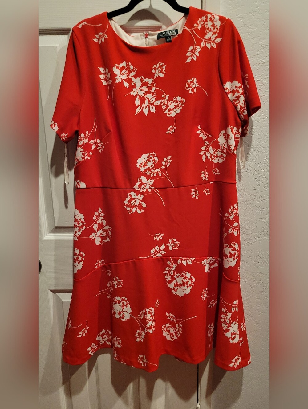 Lauren Ralph Lauren Red Floral Midi Dress with White Print